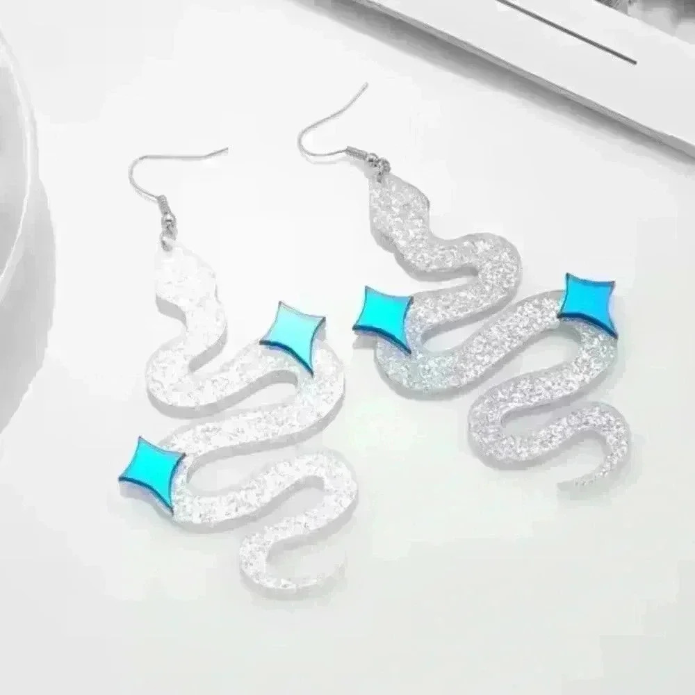 Glittery Silver Snake Oversized Earrings, Festival, Christmas, New Year’s, Party - Picture 3 of 6
